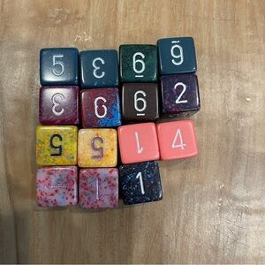 Chessex Set of 15 Numbered D6 Six Sided Standard Dice - RPG - Multiple Colors